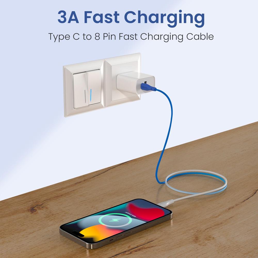 Portronics Hue X 20W Dual Tone Colour Type C to 8 Pin Fast Charging Cable for iPhones,iPads, Laptops & Other 8 Pin Devices, 480Mbps Data Sync, Premium Braided Cable