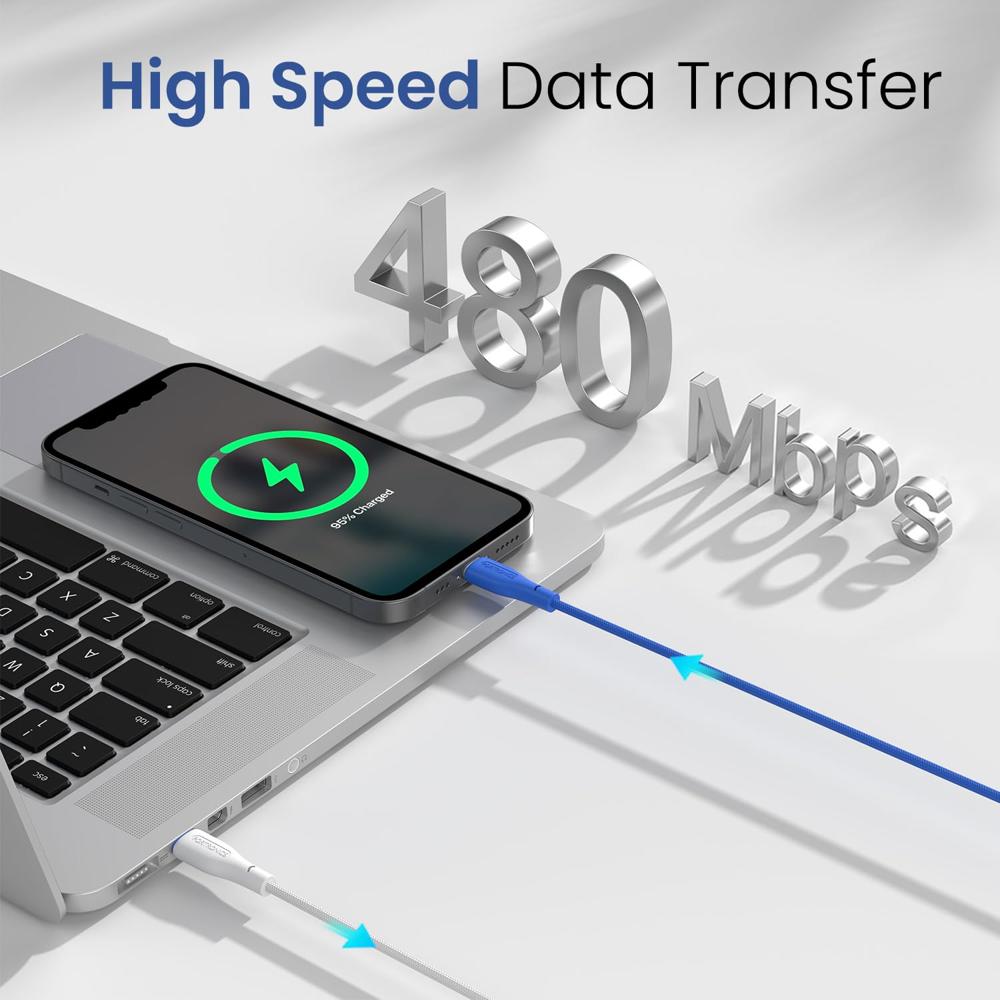 Portronics Hue X 20W Dual Tone Colour Type C to 8 Pin Fast Charging Cable for iPhones,iPads, Laptops & Other 8 Pin Devices, 480Mbps Data Sync, Premium Braided Cable