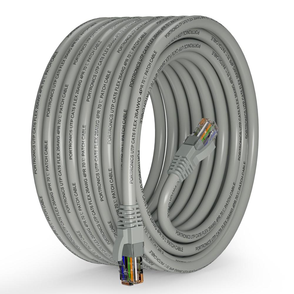 Portronics Netx10 Cat-6 Ethernet Cable 10m, Rj45 To Rj45 Lan Cable, 1000 Mbps Speed, 250 Mhz Bandwidth, Copper-plated Connectors & Copper Clad Wires - Color: Grey