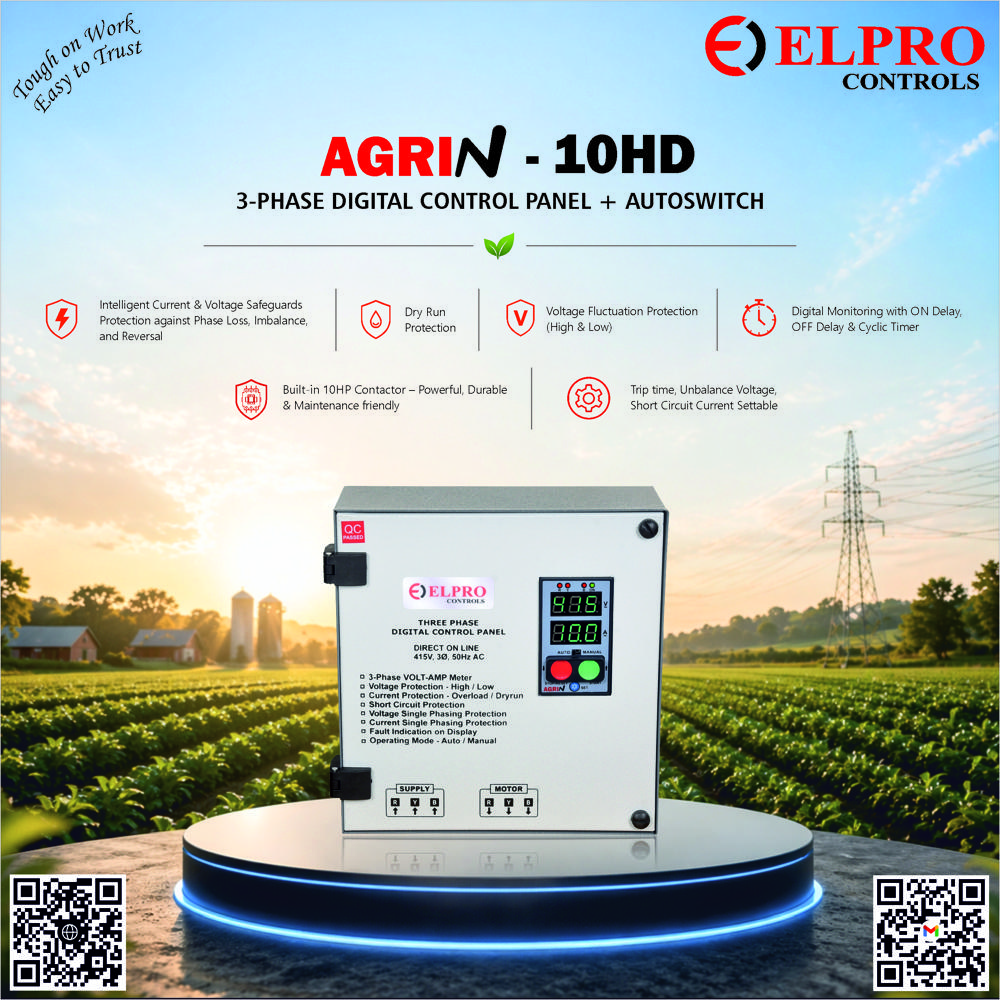 Agrin-panel : Three Phase Dol Control Panel With Auto Switch - Base Material: Metal Base