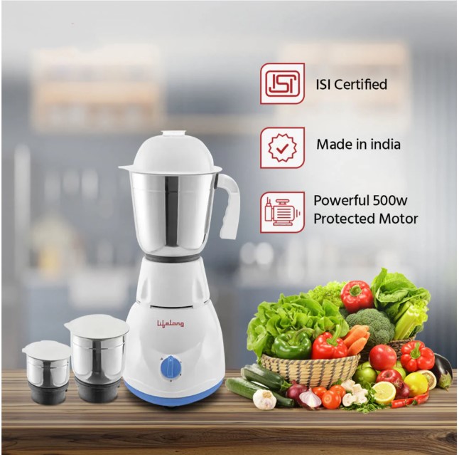 Lifelong Power Pro - LLMG21 500 W Mixer Grinder (3 Jars, Blue)