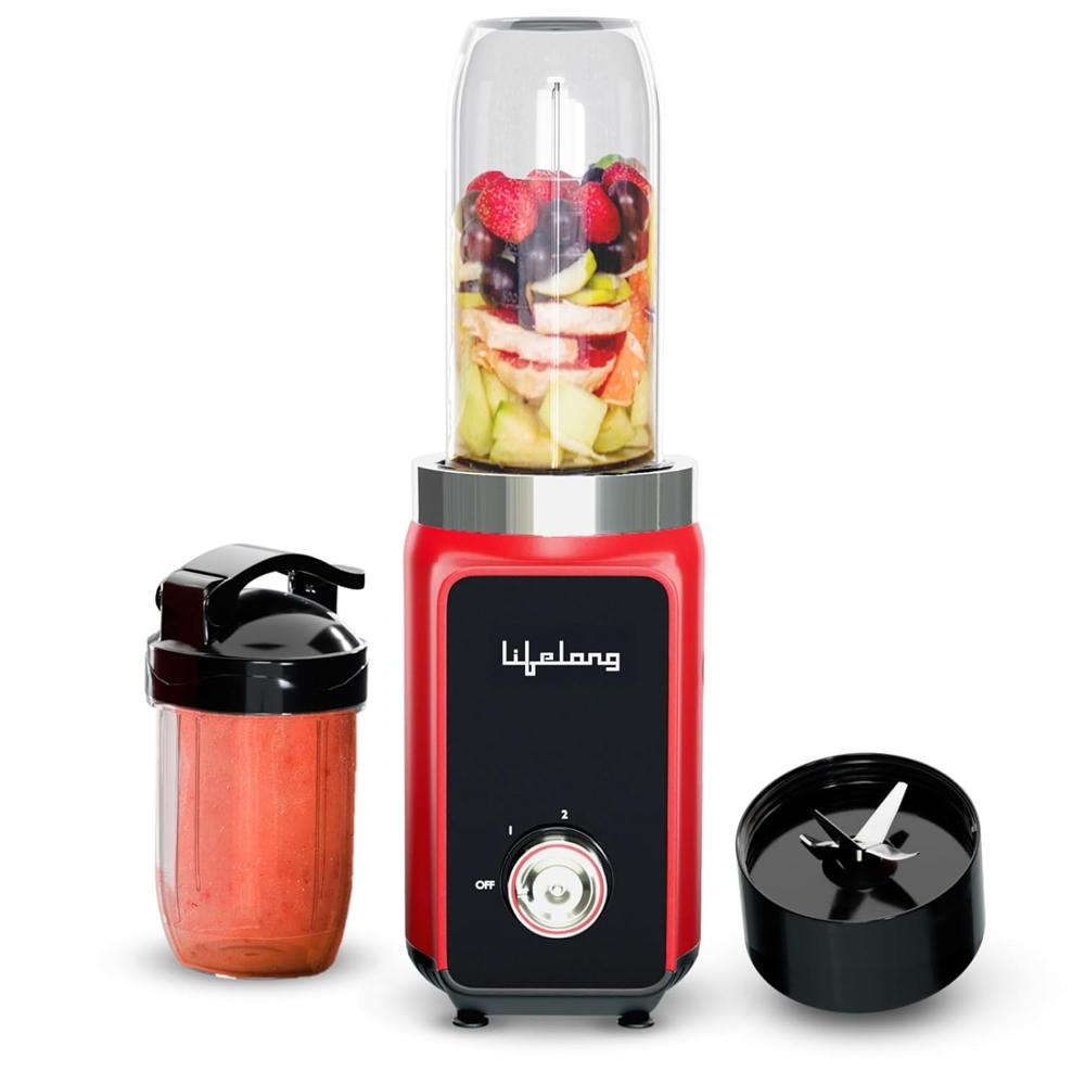 Lifelong Nutri Blender for Smoothies and Juices 500 Watts with 2 Jars - 100% Copper Motor Mixer Grinder, Blender & Smoothie Maker
