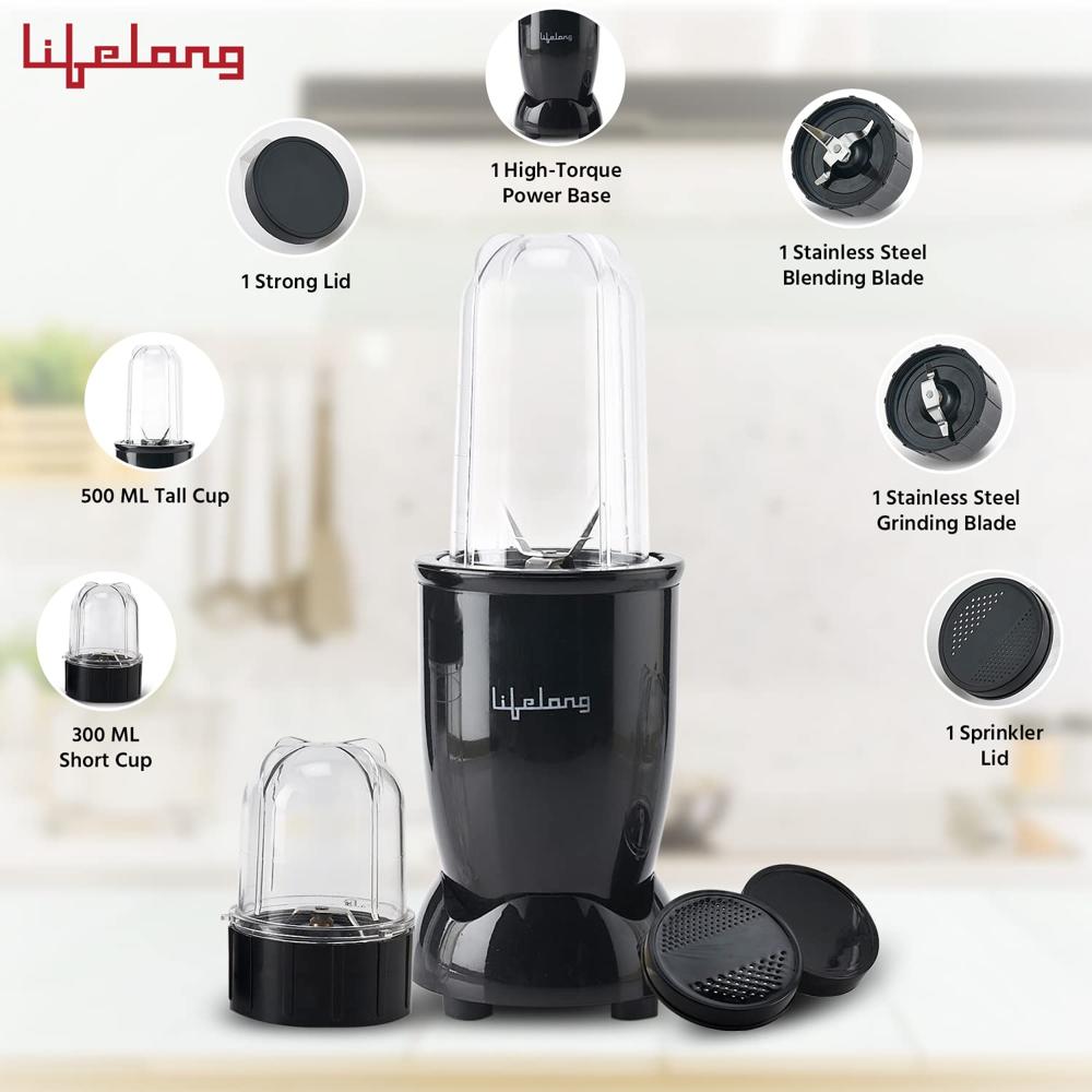 Lifelong Regalia PowerNutri Mixer/Grinder/Blender/Shaker, 2 Stainless Steel Blades,2 Unbreakable Jars, 450 W