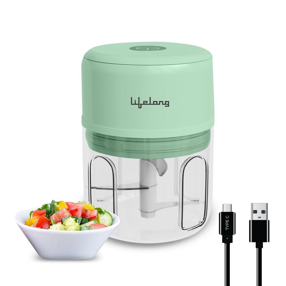 Lifelong USB Rechargeable Wireless Electric Chopper for Kitchen 30 Watts with Stainless Steel Blades for Onion, Garlic, Vegetables, Nuts - 250 ml LLWC04