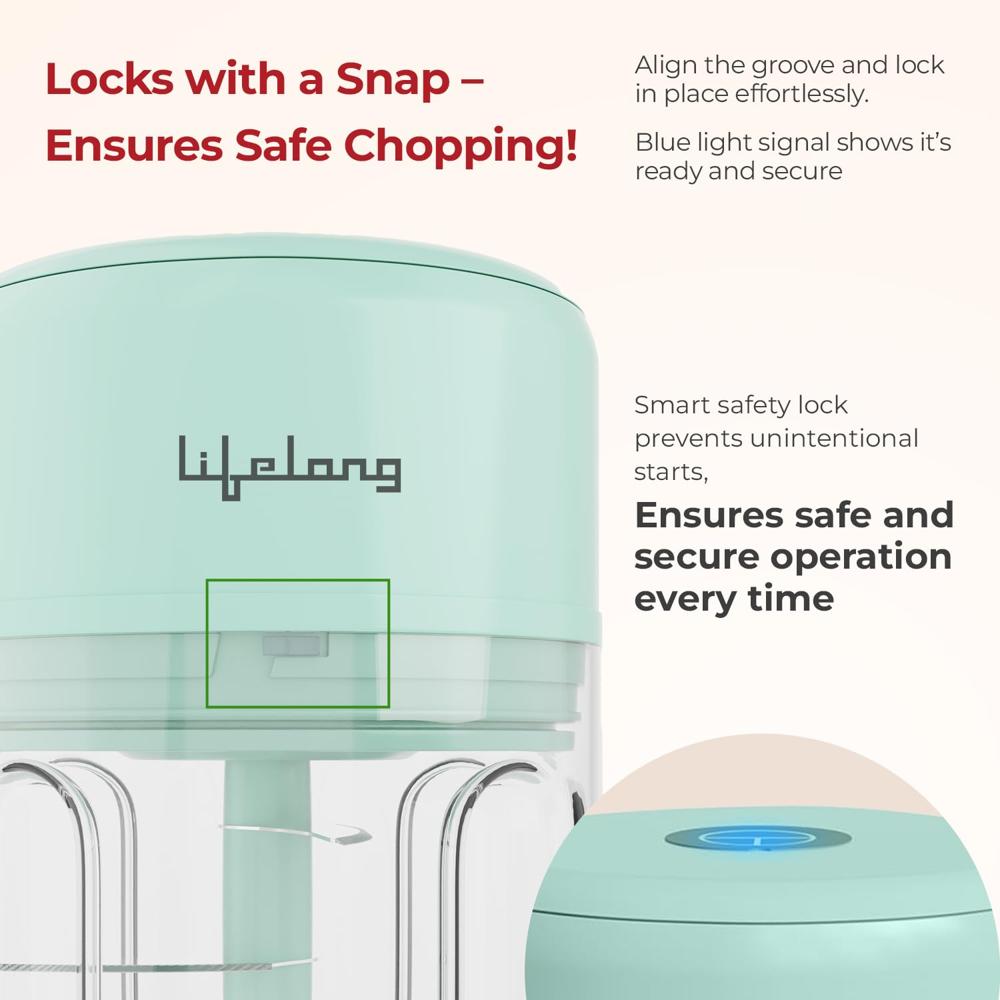 Lifelong USB Rechargeable Wireless Electric Chopper for Kitchen 30 Watts with Stainless Steel Blades for Onion, Garlic, Vegetables, Nuts - 250 ml