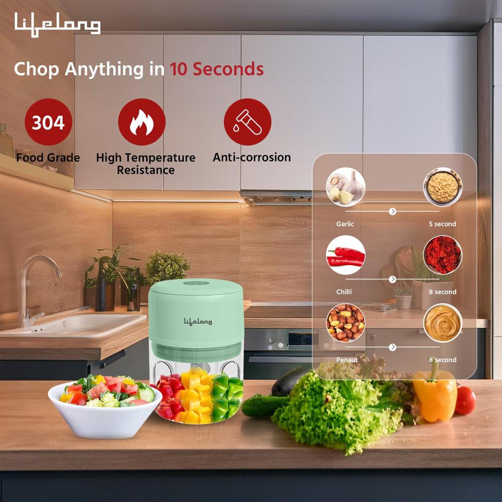 Lifelong USB Rechargeable Wireless Electric Chopper for Kitchen 30 Watts with Stainless Steel Blades for Onion, Garlic, Vegetables, Nuts - 250 ml