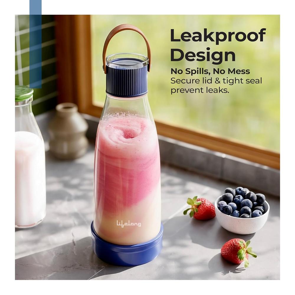 Lifelong Portable Juicer Blender | Smoothie Blender-300ml Capacity | Double Click Operation With Monster Blades I 40W Motor, Fruits & Vegetable Juice Maker | USB Rechargeable, Outdoor & Gym (LLEPB01)