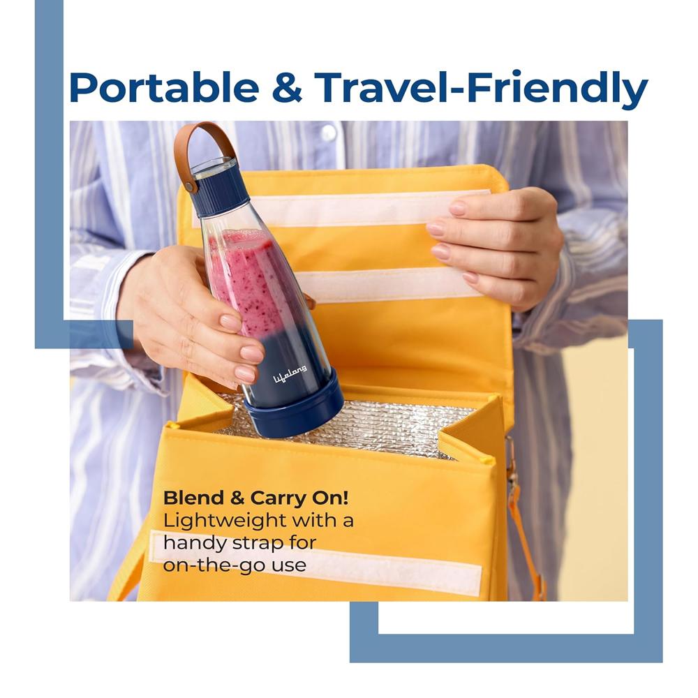 Lifelong Portable Juicer Blender | Smoothie Blender-300ml Capacity | Double Click Operation With Monster Blades I 40W Motor, Fruits & Vegetable Juice Maker | USB Rechargeable, Outdoor & Gym (LLEPB01)