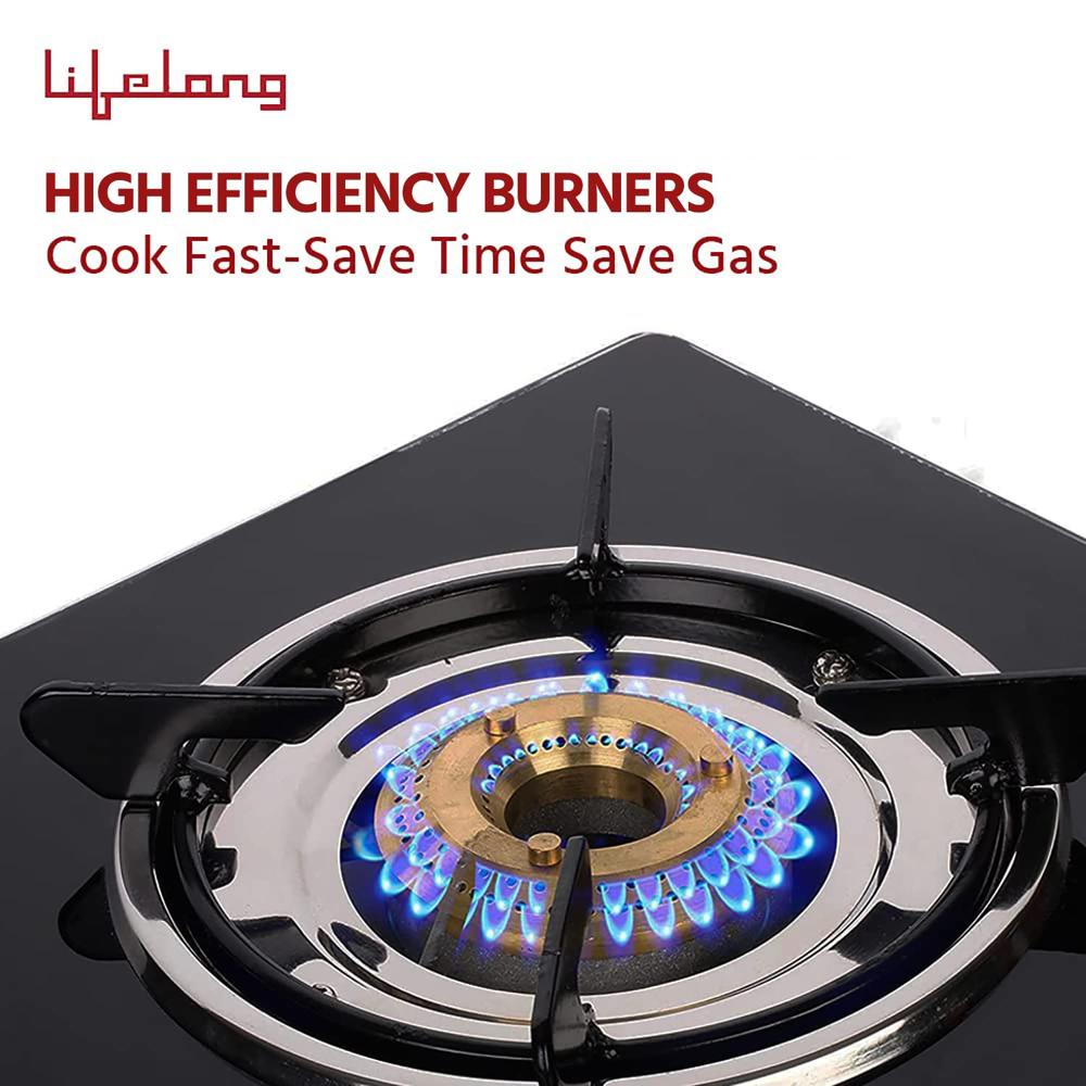 Lifelong LLGS201 Open Single Burner Glass Gas Stove (Black, 27 x 29 x 9 cm), Manual Ignition, Black