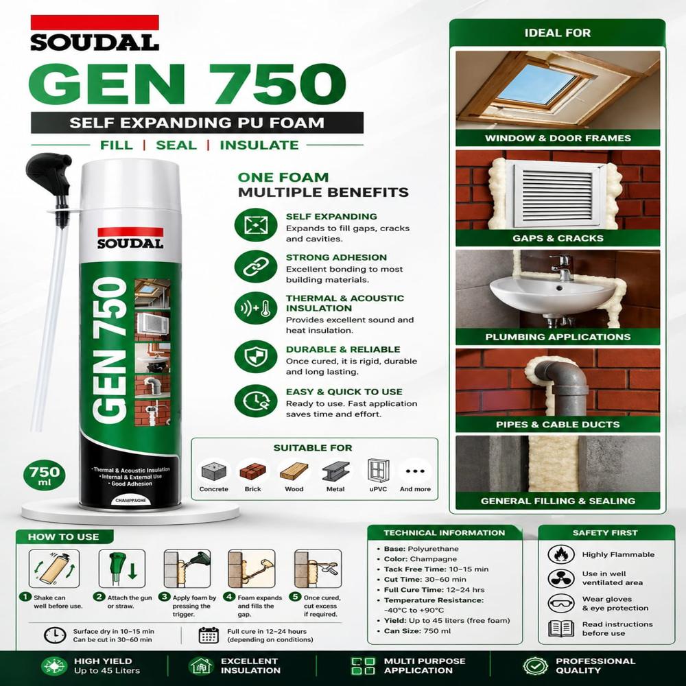 Gen 750 Self Expanding Pu Foam (750ml)