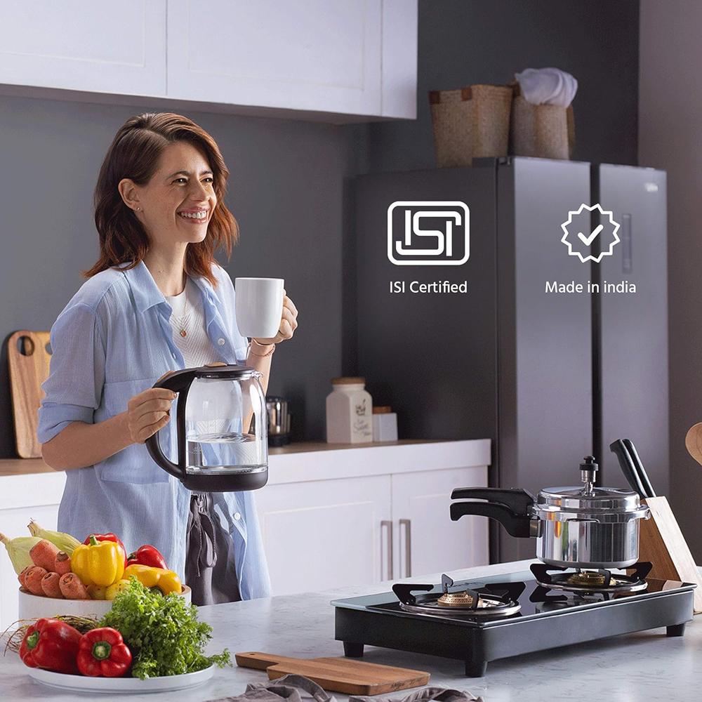 Lifelong 2 Burner Gas Stove Top for Kitchen - Manual Ignition Glass Top Cooktop Modern Glass Stove for Modular Kitchen, ISI Certified & Compatible with LPG (Black, LLGS03)