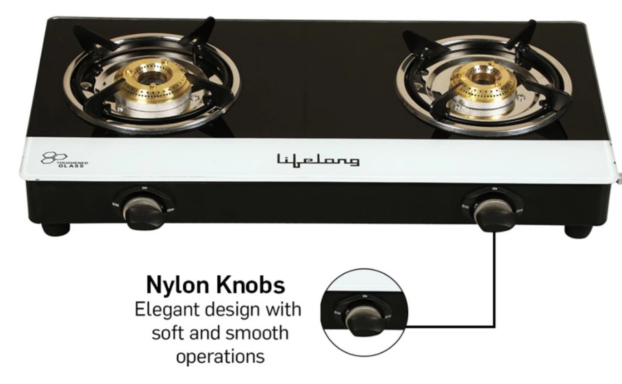 Lifelong Gas Stove 3 Burners Rubber Leg Glass Black, LLGSD07
