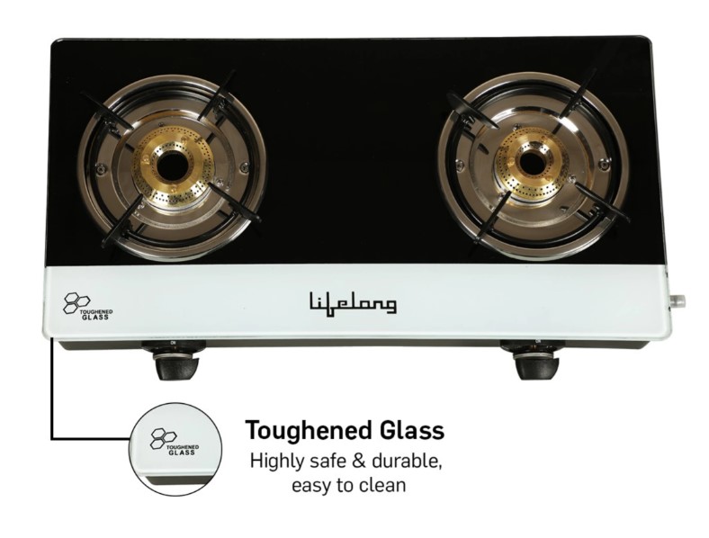 Lifelong Gas Stove 3 Burners Rubber Leg Glass Black, LLGSD07