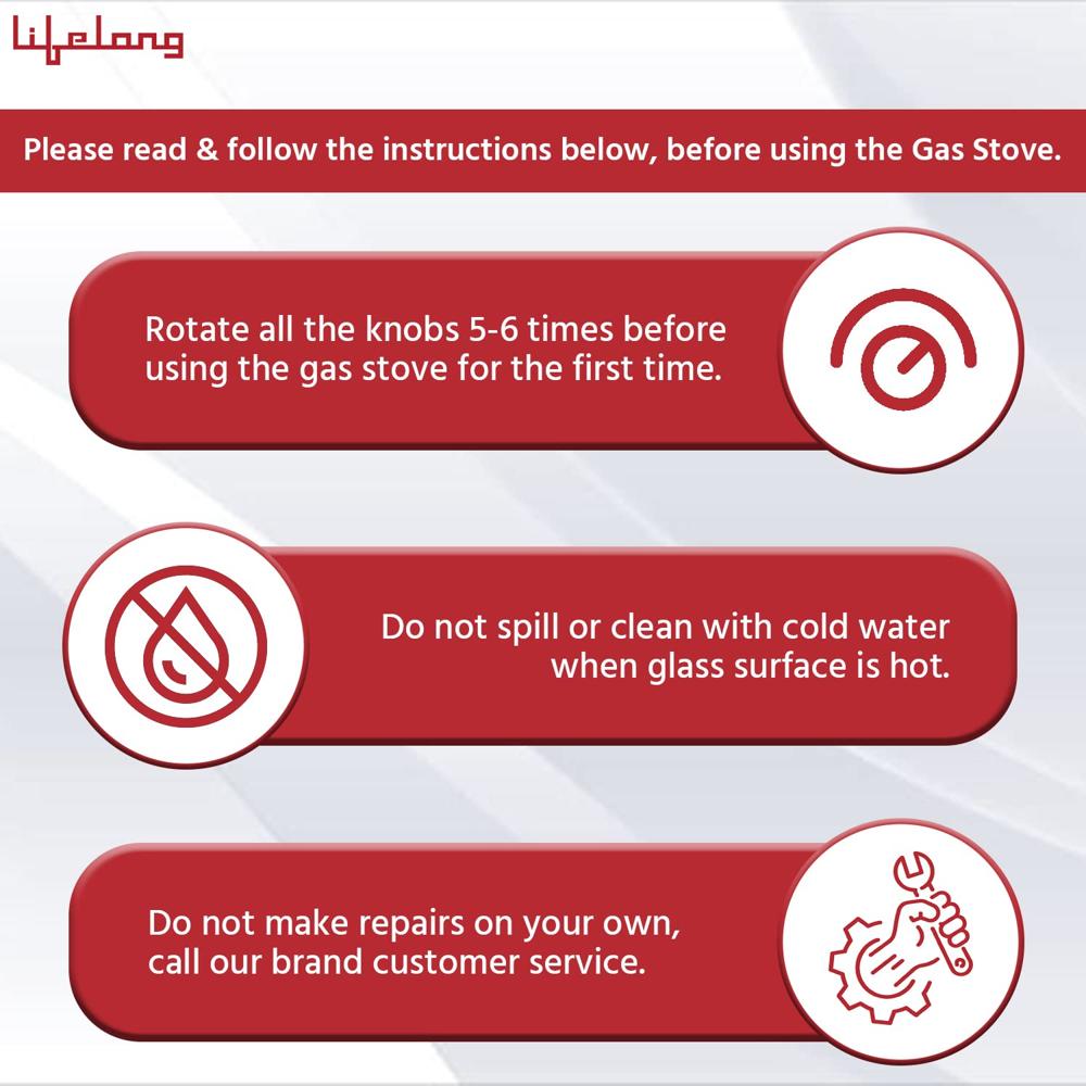 Lifelong Glass Top Gas Stove, 4 Burner Gas Stove, Black