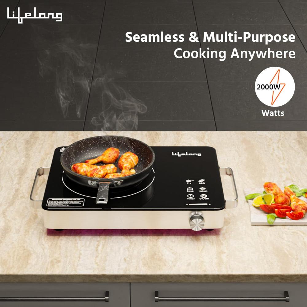 Lifelong 2000 Watt Infrared Induction Stove with Digital Display - Surge Protection, Electric Induction