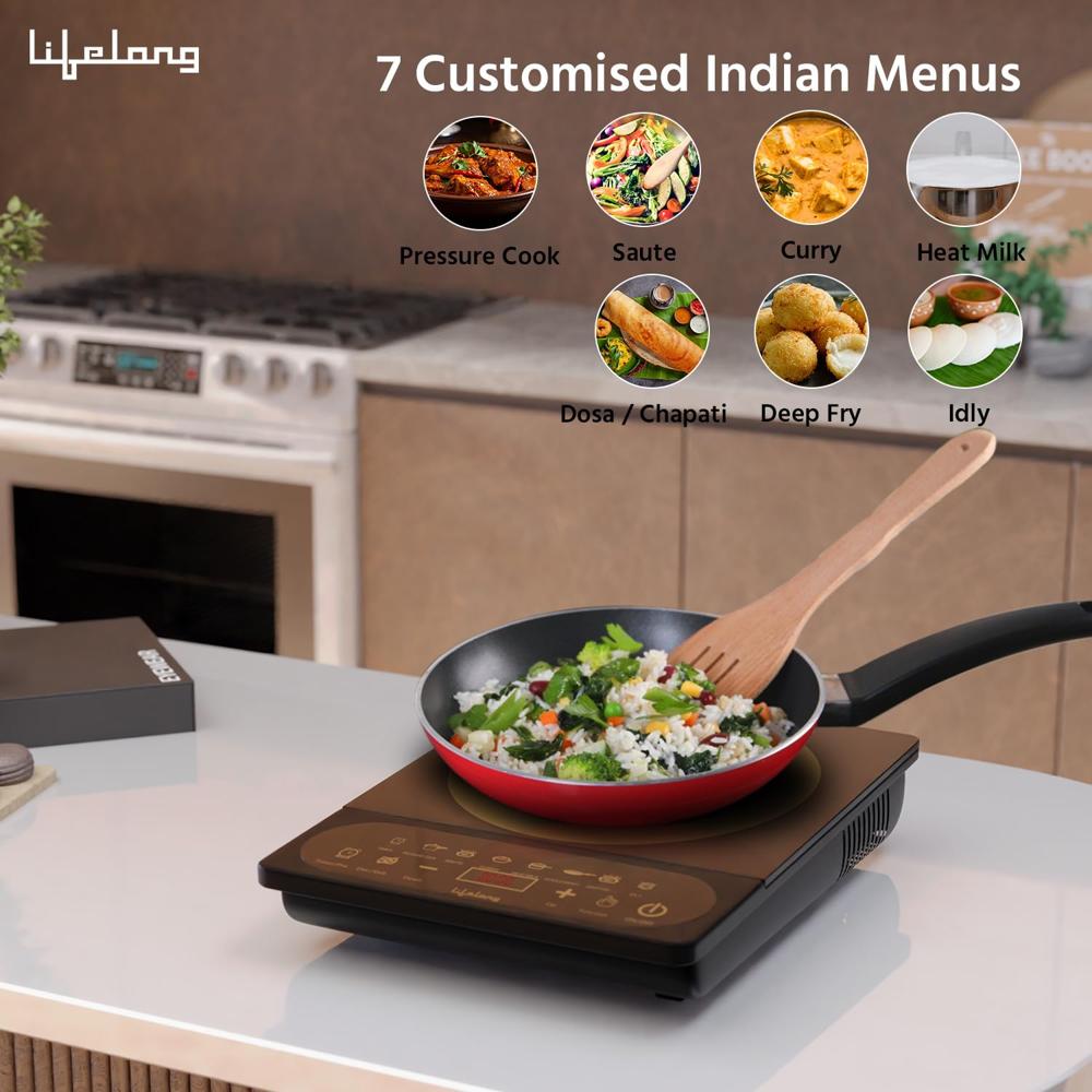 Lifelong 2100 Watt Induction Stove Touch Panel,Upto 5.5KVA Surge Protection,Electric Induction with 7 Preset Indian Menu (LLIC104)