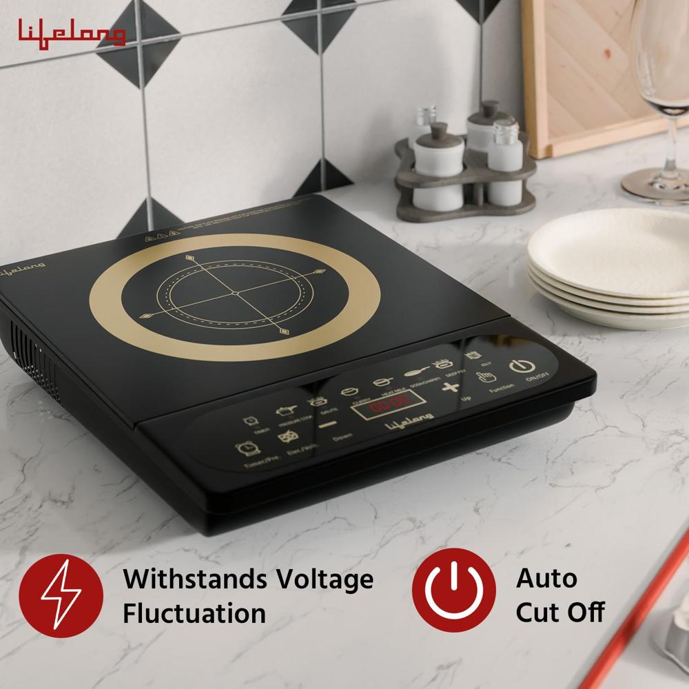 Lifelong 2100 Watt Induction Stove Touch Panel,Upto 5.5KVA Surge Protection,Electric Induction with 7 Preset Indian Menu (LLIC104)