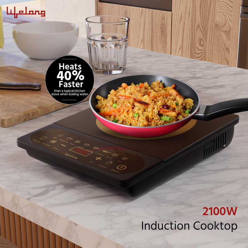Lifelong 2100 Watt Induction Stove Touch Panel,Upto 5.5KVA Surge Protection,Electric Induction with 7 Preset Indian Menu (LLIC104)