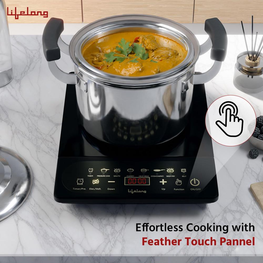 Lifelong 2100 Watt Induction Stove Touch Panel,Upto 5.5KVA Surge Protection,Electric Induction with 7 Preset Indian Menu (LLIC104)