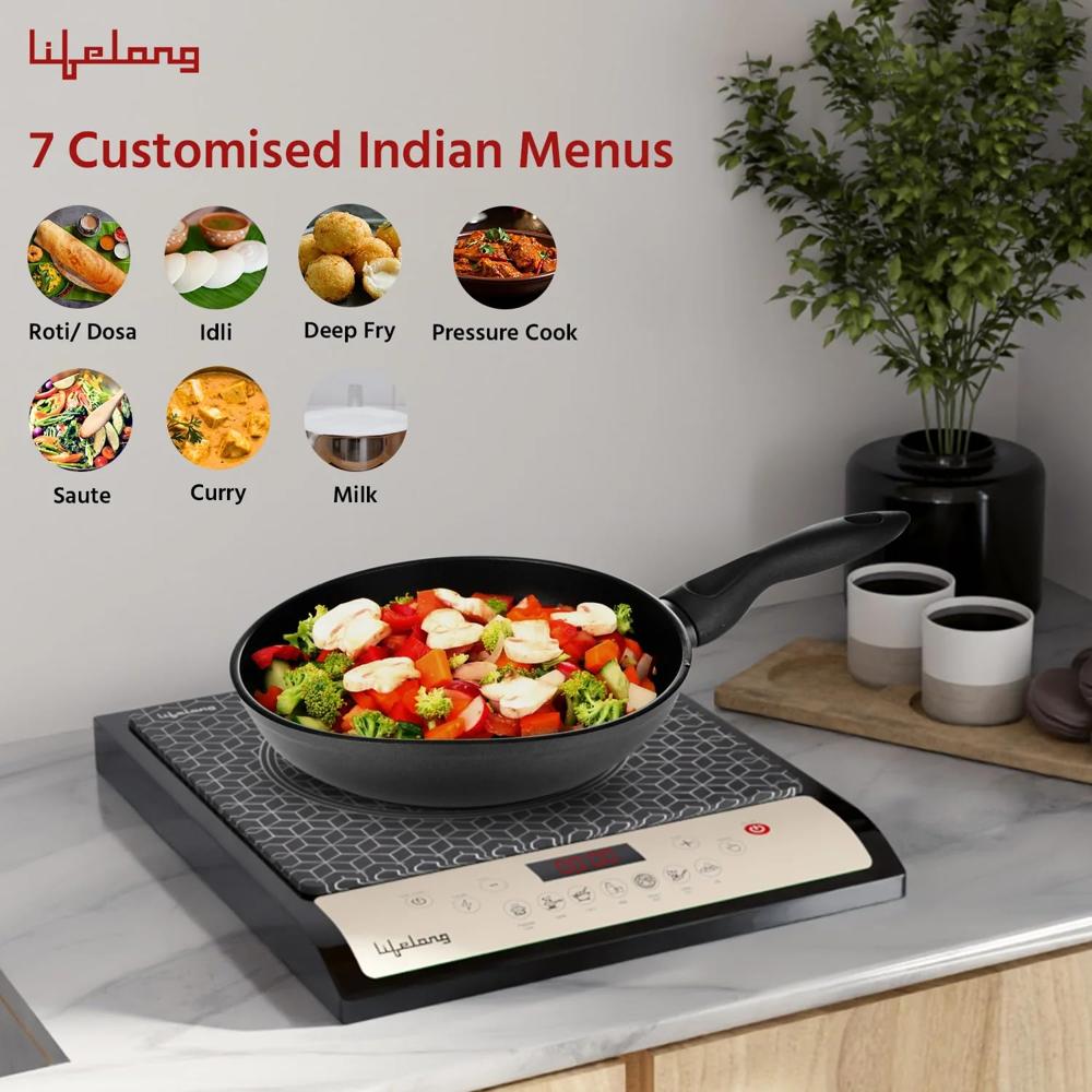 Lifelong LLIC102 1800W Induction Cooktop | 7 Preset Indian Menus | Auto Shut-Off | Touch Control Panel | Energy