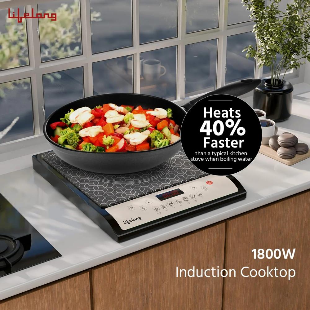 Lifelong LLIC102 1800W Induction Cooktop | 7 Preset Indian Menus | Auto Shut-Off | Touch Control Panel | Energy
