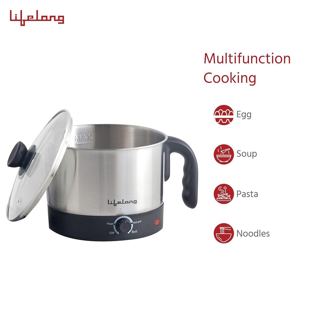 Lifelong Multifunction Cooker/Kettle 1.5 litres (Best for Boiling Milk, Eggs, Soup and Maggi/Noodles), Silver, 1.5 liters (LLMC01)
