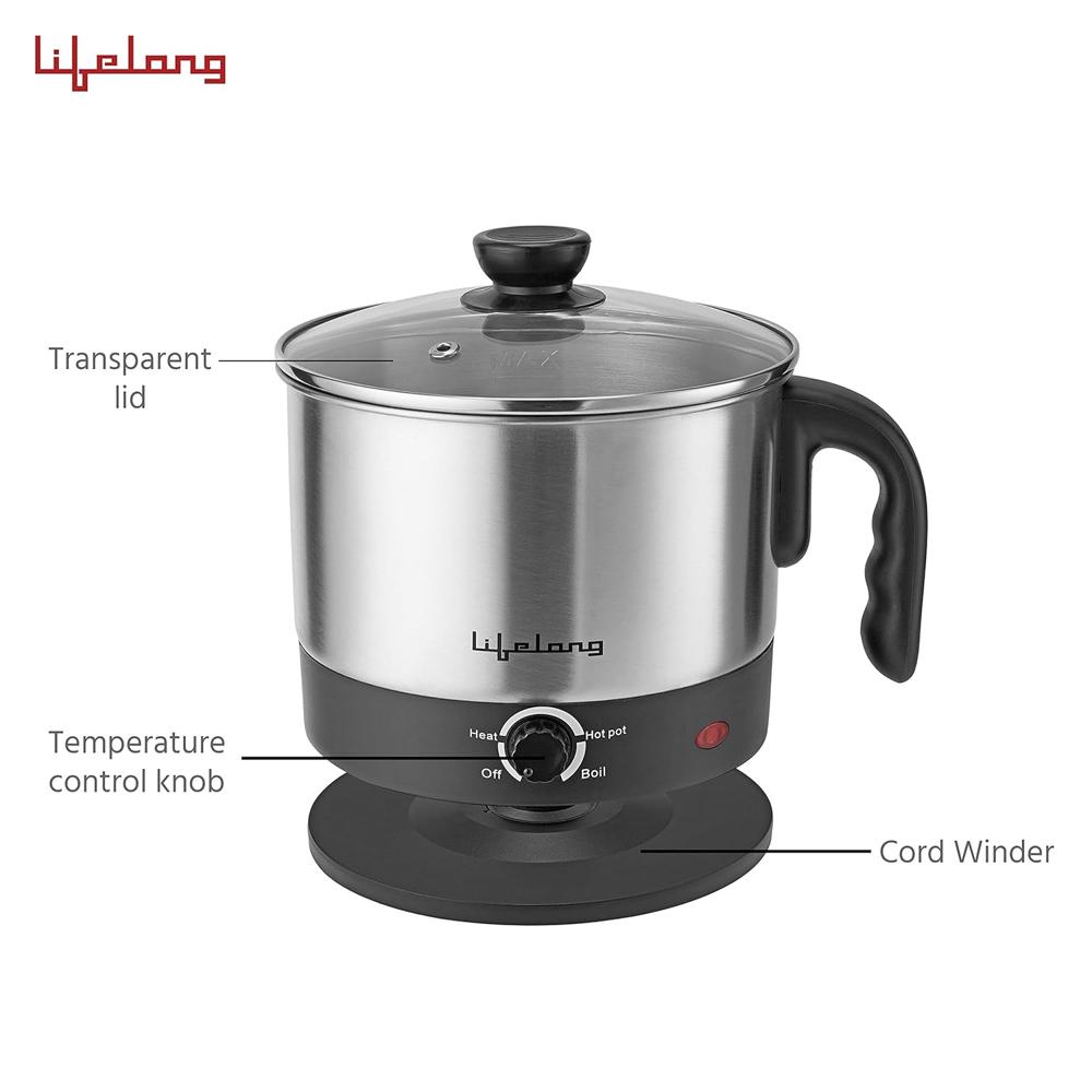 Lifelong Multifunction Cooker/Kettle 1.5 litres (Best for Boiling Milk, Eggs, Soup and Maggi/Noodles), Silver, 1.5 liters (LLMC01)