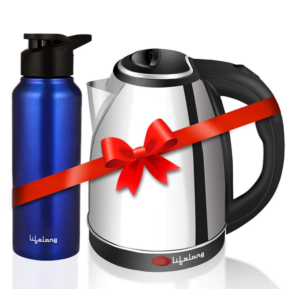 Lifelong Llekbt01 Electric Kettle 1.5 Litre 1500w For Boiling Water, Soup With Leak Proof 750 Ml Stainless Steel Bottle Combo |(llekbt01) - Color: Black