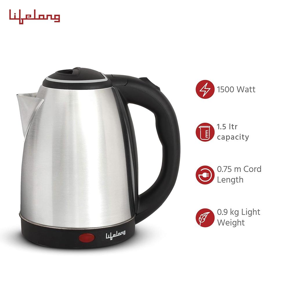 Lifelong LLEKBT01 Electric Kettle 1.5 Litre 1500W for Boiling Water, Soup with Leak proof 750 ML Stainless Steel Bottle Combo |(LLEKBT01)