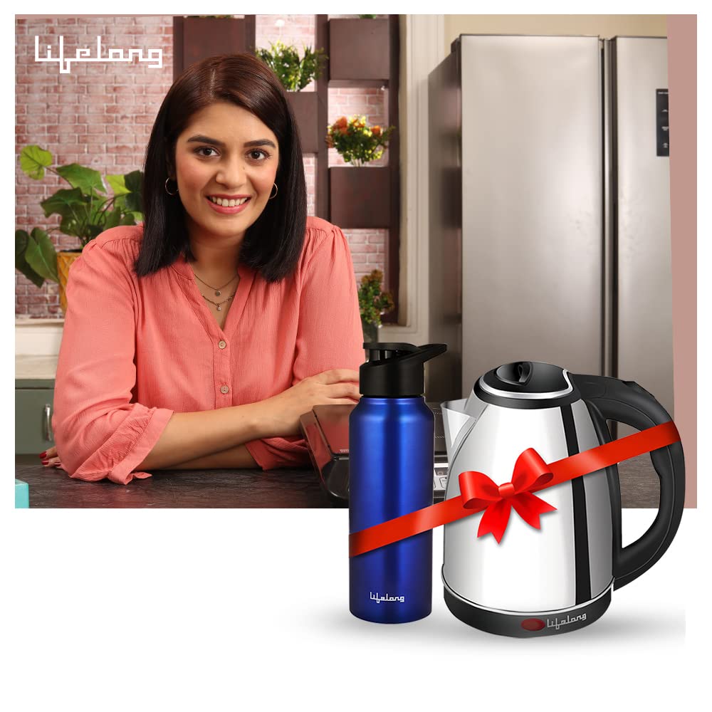 Lifelong LLEKBT01 Electric Kettle 1.5 Litre 1500W for Boiling Water, Soup with Leak proof 750 ML Stainless Steel Bottle Combo |(LLEKBT01)