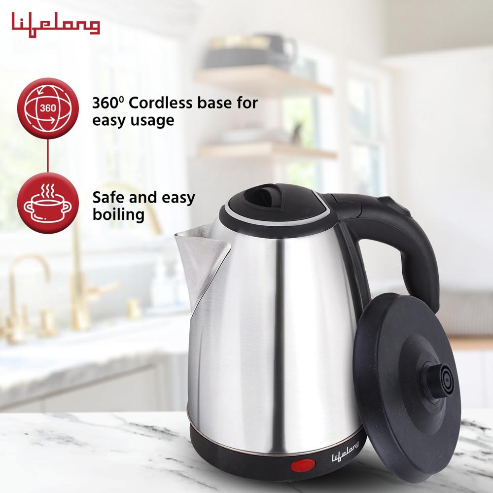 Lifelong ISI Certified Electric Kettle 1.5L with Stainless Steel Body, Easy and Fast Boiling of Water for Instant Noodles, Soup, Tea etc. (LLEK60)