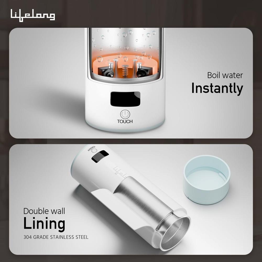 Lifelong 2-In-1 Portable Electric Kettle & Bottle For Travel-400Ml|Digital Display & Touch|4 Temperature Settings|304 Stainless(LLEPK09)