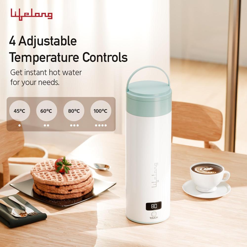 Lifelong 2-In-1 Portable Electric Kettle & Bottle For Travel-400Ml|Digital Display & Touch|4 Temperature Settings|304 Stainless(LLEPK09)