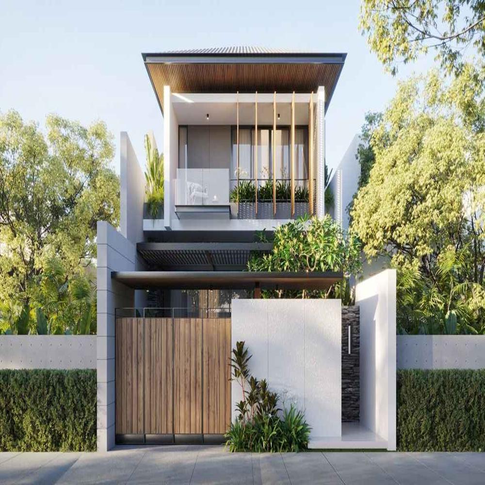 Modern Minimalist Villa Exterior Design with Balcony Garden