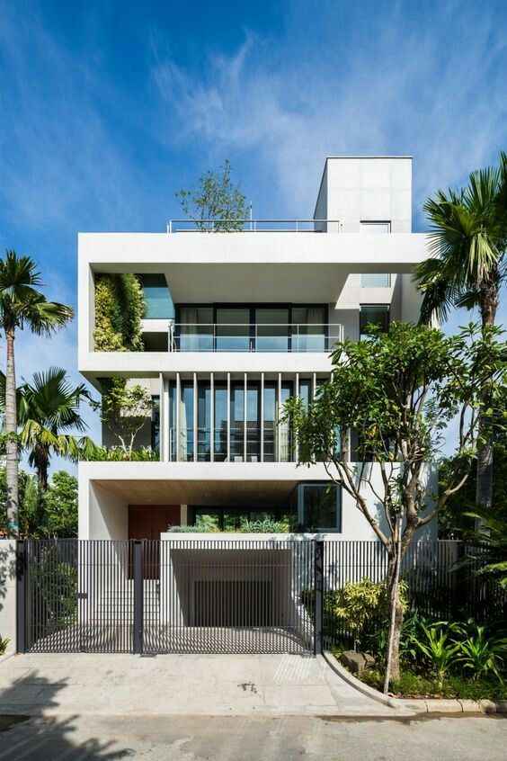 Modern Minimalist Villa Exterior Design with Balcony Garden
