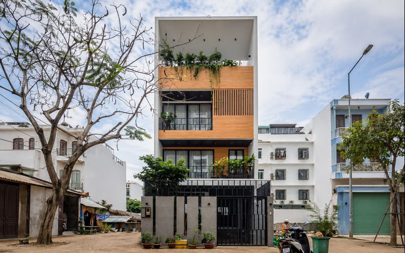 Modern Minimalist Villa Exterior Design with Balcony Garden