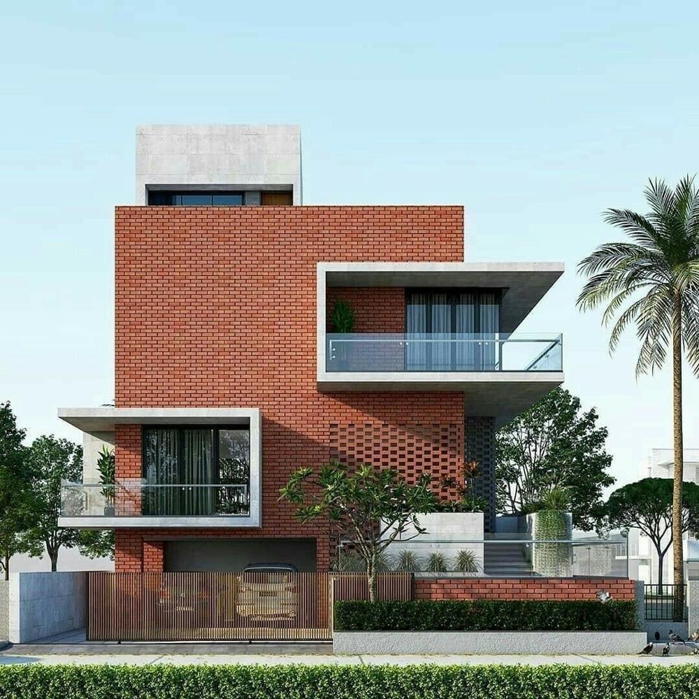 Contemporary Brick Villa Exterior Design with Modern Facade