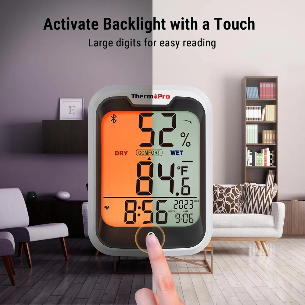 Thermopro TP358 Bluetooth Thermometer For Room Temperature With Built-in Clock, TP358