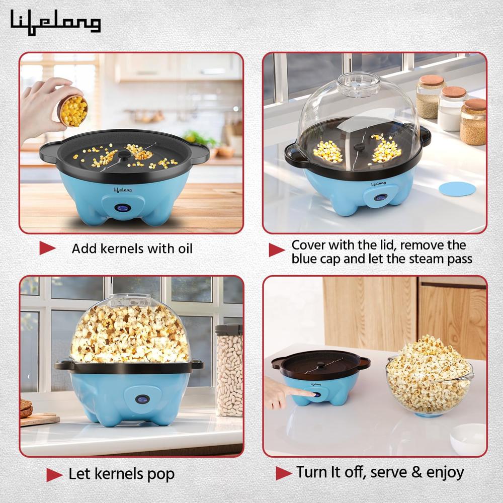 Lifelong Electric Popcorn Maker Machine for Home | Non Stick Popper | Use with Oil | Automatic Instant Pop Corn Maker for Usual(LLEPM09)
