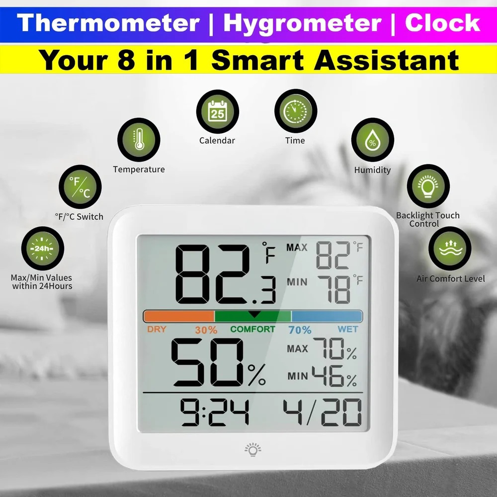 True Sense Digital Indoor Thermometer And Hygrometer With Accurate Temperature Humidity, HT-54