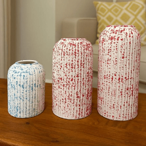 Multicolor Ceramic Tiedye Flower Vase Set of 3