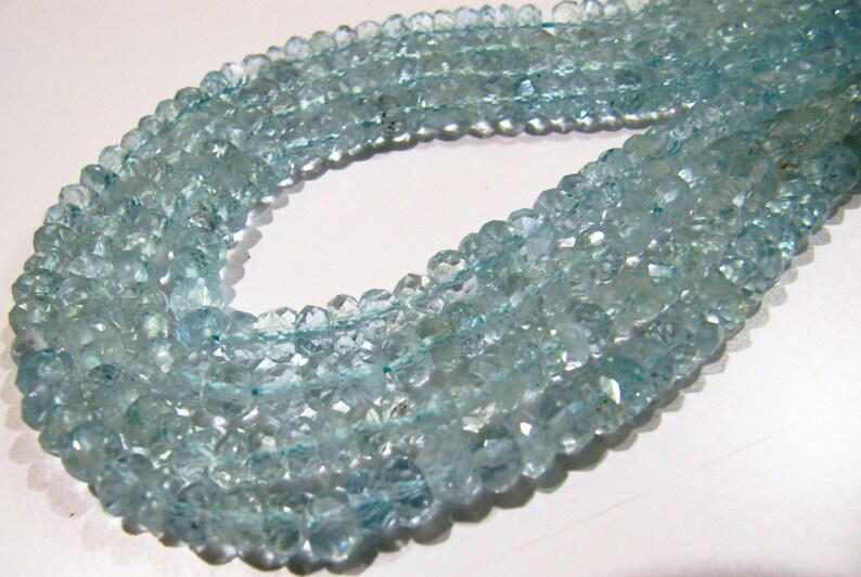 Natural Aquamarine Rondelle Faceted Gemstone Beads sold per Strand 8 inches long