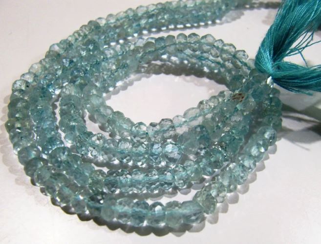 Natural Aquamarine Rondelle Faceted Gemstone Beads sold per Strand 8 inches long