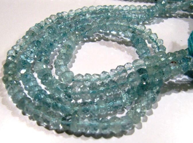 Natural Aquamarine Rondelle Faceted Gemstone Beads sold per Strand 8 inches long