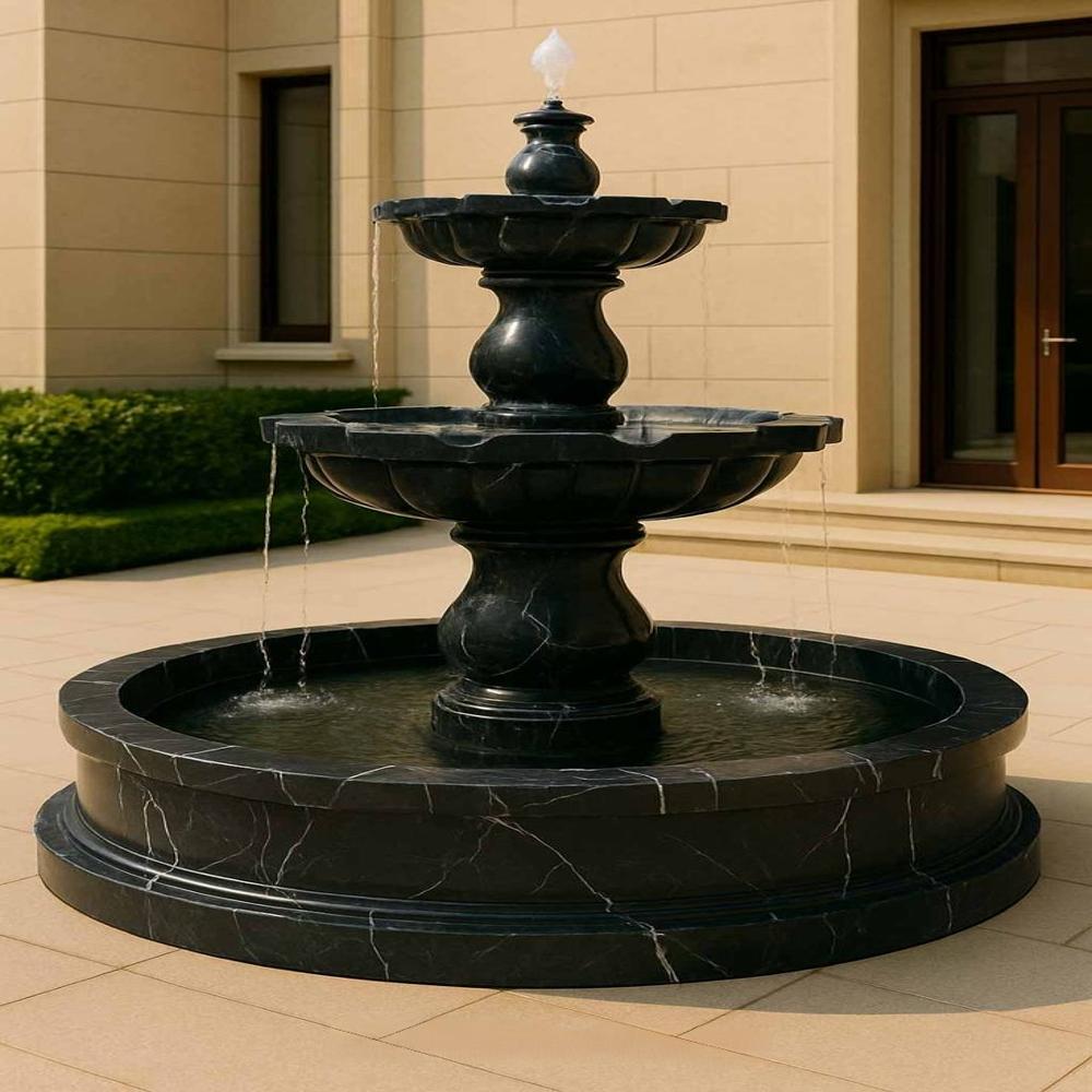 Black stone outdoor fountain