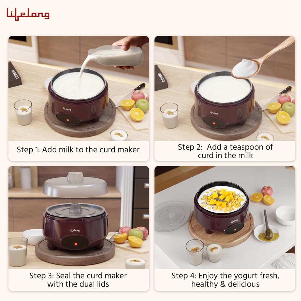 Lifelong Yogurt & Curd Maker for Home | Automatic Curd Maker with Auto Temperature Regulation | Electric Probiotic Yogurt(LLECM09)
