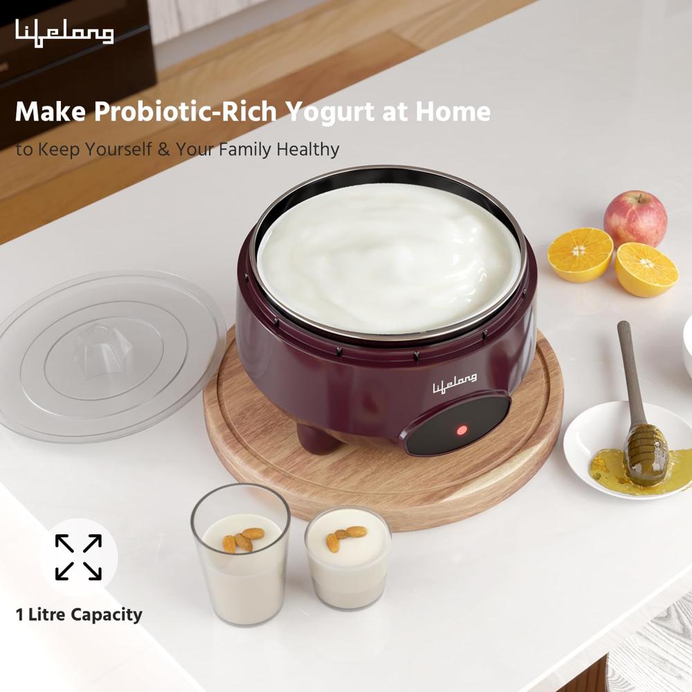 Lifelong Yogurt & Curd Maker for Home | Automatic Curd Maker with Auto Temperature Regulation | Electric Probiotic Yogurt(LLECM09)