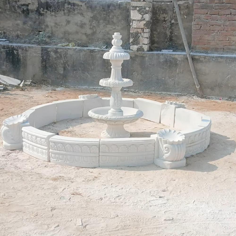 White marble outdoor garden fountain