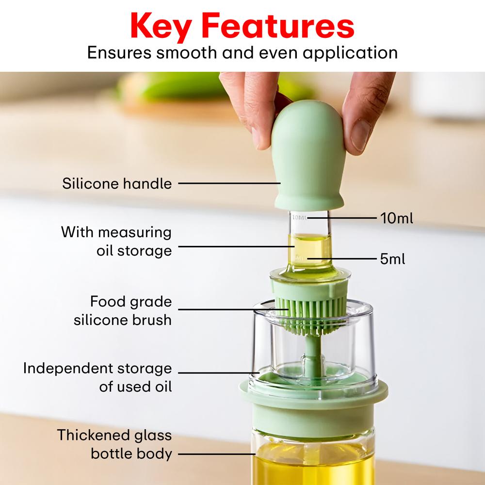 Prime Pick 180ml Oil Dispenser Bottle with Silicone Built-in Brush  Green  Gray