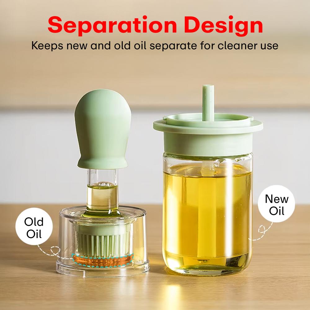 Prime Pick 180ml Oil Dispenser Bottle with Silicone Built-in Brush  Green  Gray